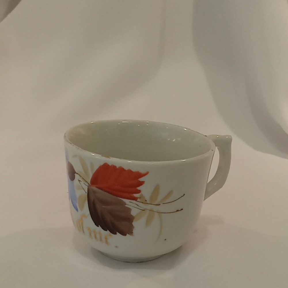 Vintage Tiny Teacup Blue Flower With Leaves